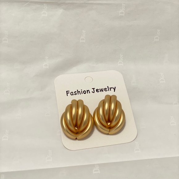 Geometric Drop Statement Earrings Gold Platted - Picture 2 of 5